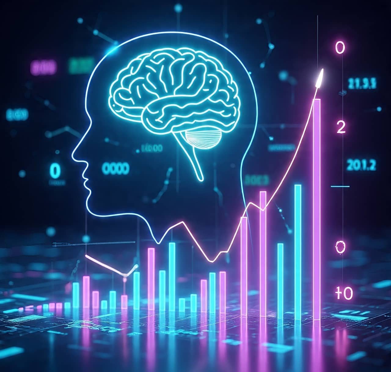 AI stocks 2025 growth chart with artificial intelligence brain illustration