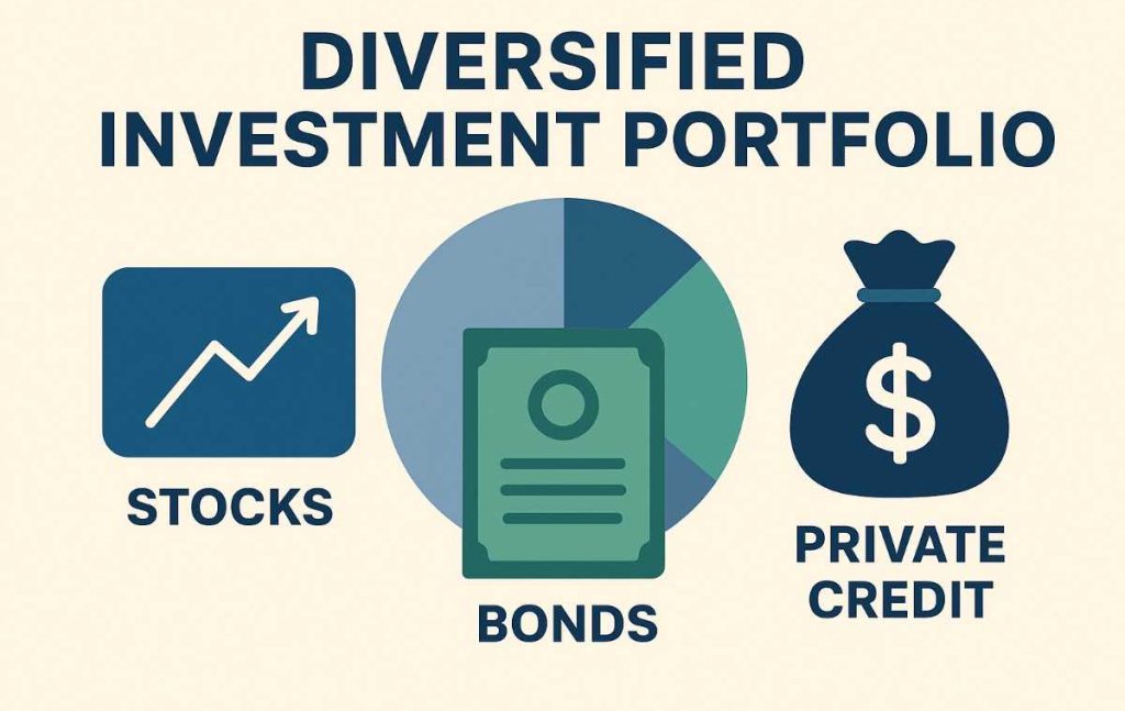 Bar chart comparing average yields of traditional bonds versus private credit in 2025, showing the yield premium of private credit.