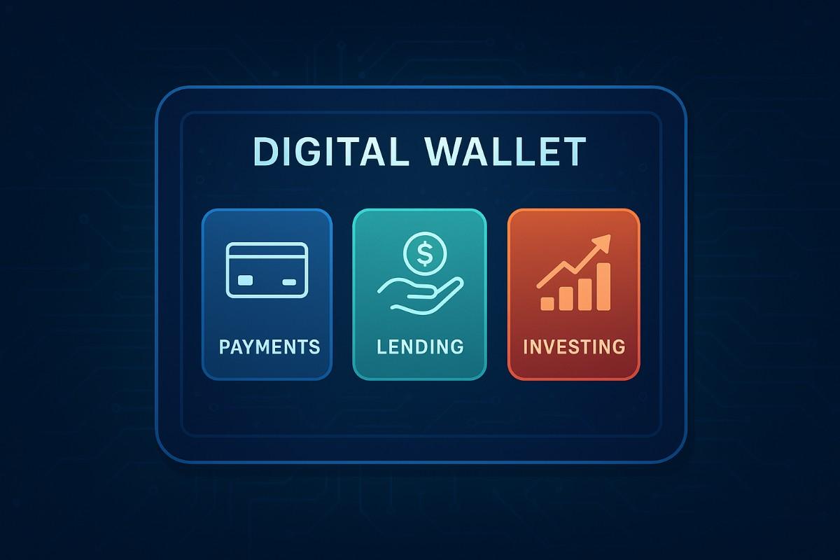 open finance 2025 digital wallet interface with payments, lending, and investing options