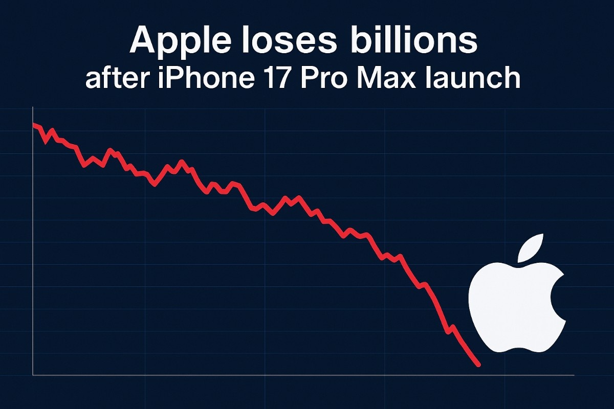 Apple loses billions with stock market graph showing share price decline after iPhone 17 Pro Max launch