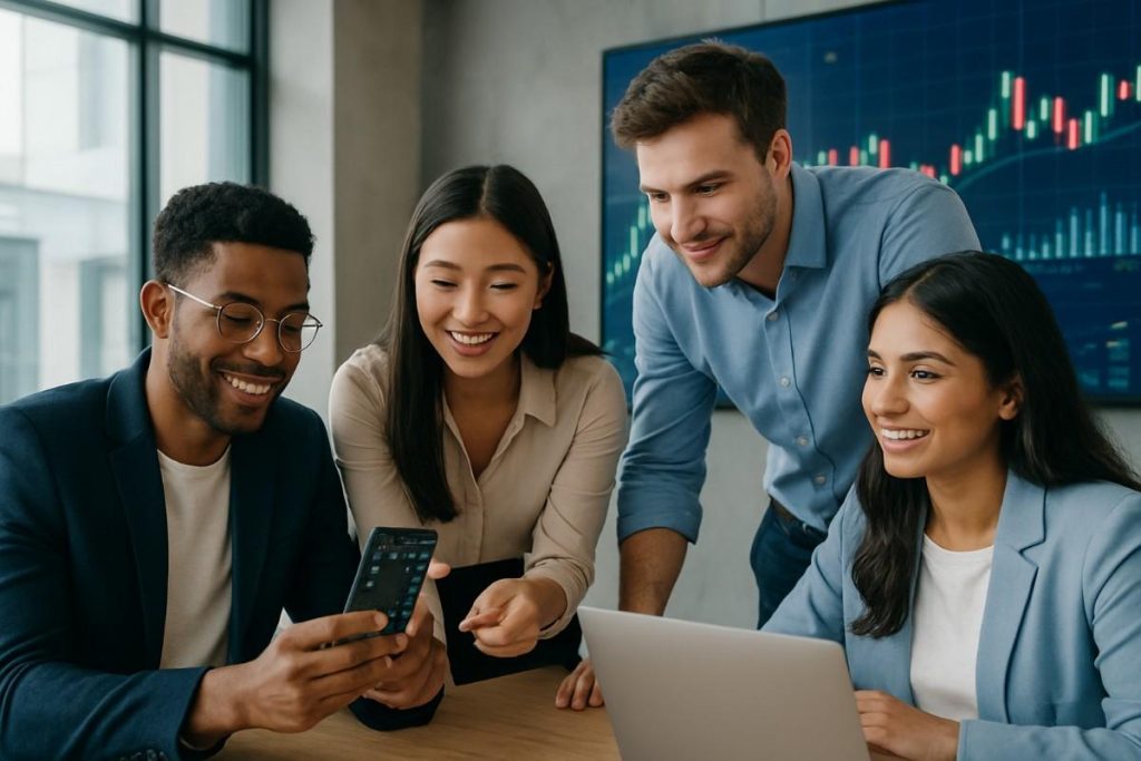 gen z investors 2025 collaborating in fintech office shaping finance future