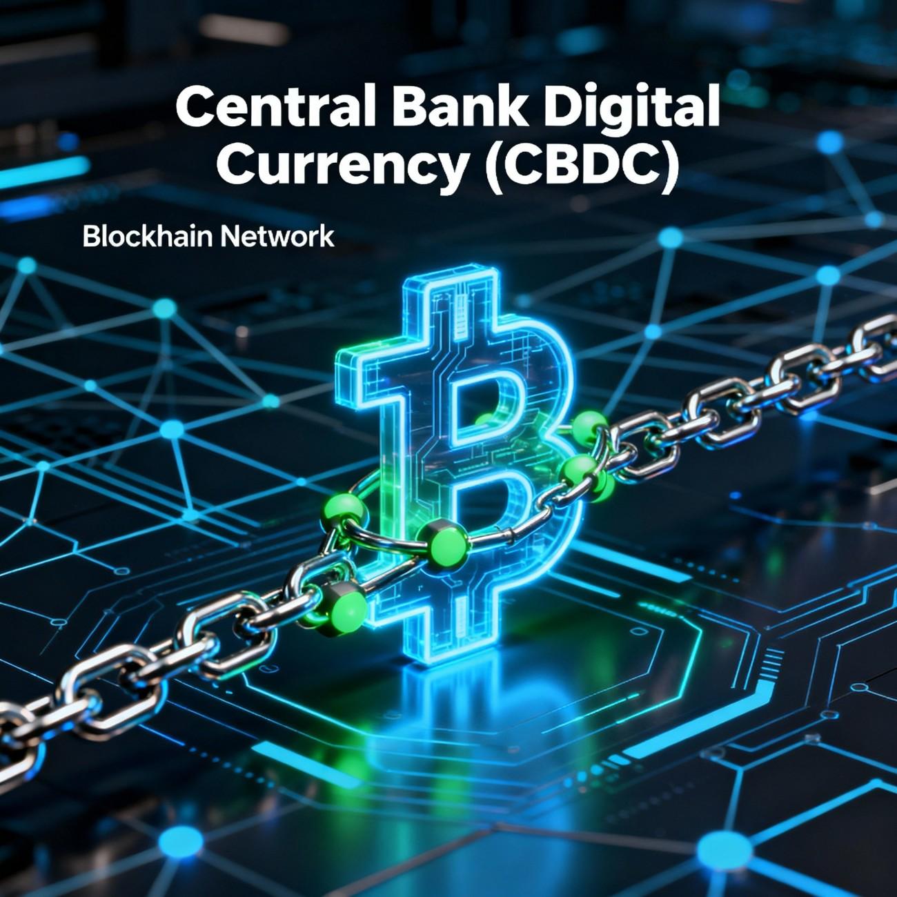 Central bank digital currency concept on blockchain network showing secure digital transactions