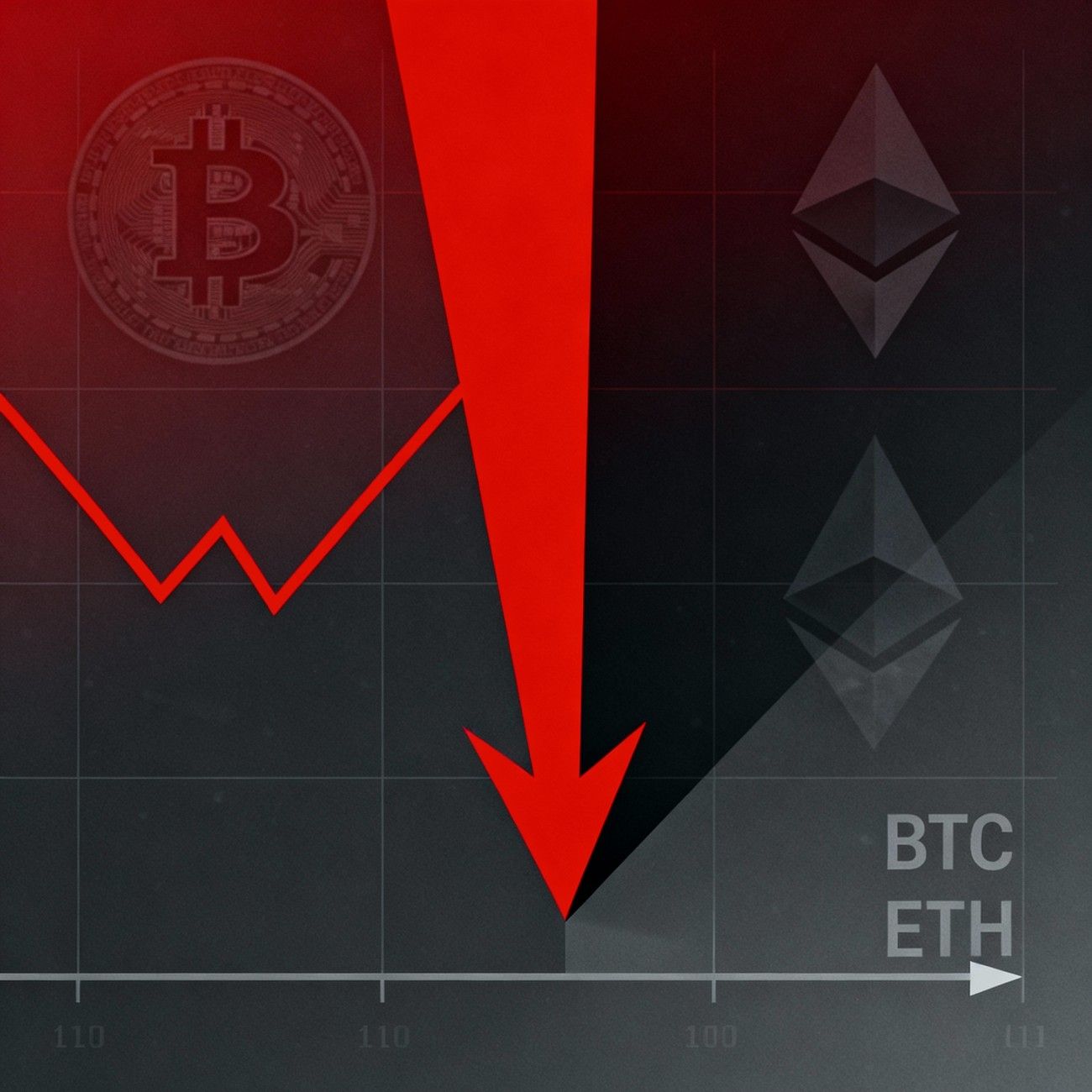 Chart showing Bitcoin and Ethereum prices falling sharply during the 2025 crypto market crash.